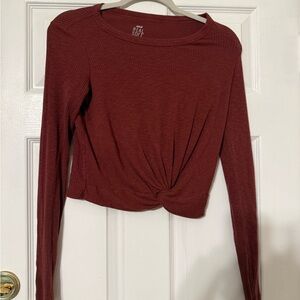Aerie Burgundy Long Sleeve Twist Top